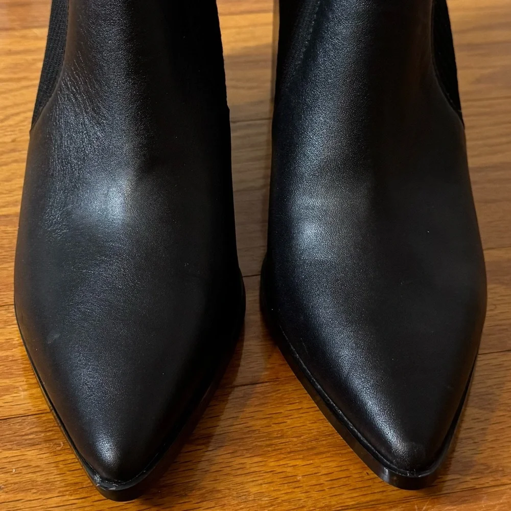 Steve Madden Tackle Black Leather Pointed-Toe Sock Boots - Picture 4 of 10
